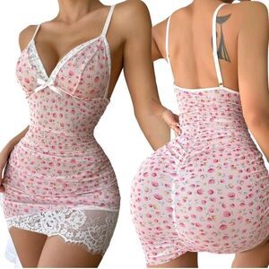 Women's Sexy Deep V Floral Lace Trim Babydoll Lingerie Chemise Nightgown Sets US